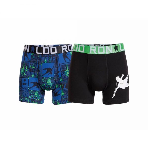 CR7 Underwear Boxershorts 2-Pack Fashion Line Boys Black Blue Green Text Kids