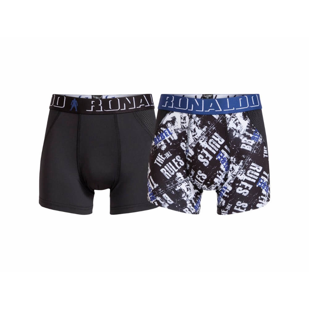 CR7 Underwear Boxershorts 2-Pack Fashion Line Boys Black Blue Text Rebel Kids